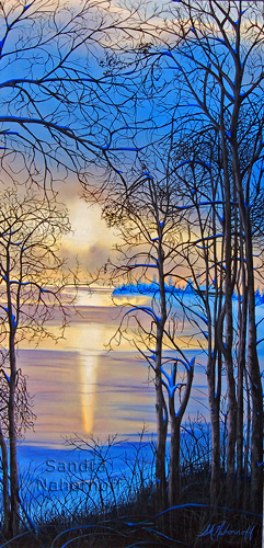 Sunset Reflections on Ice Original Painting by Sandra Nahornoff